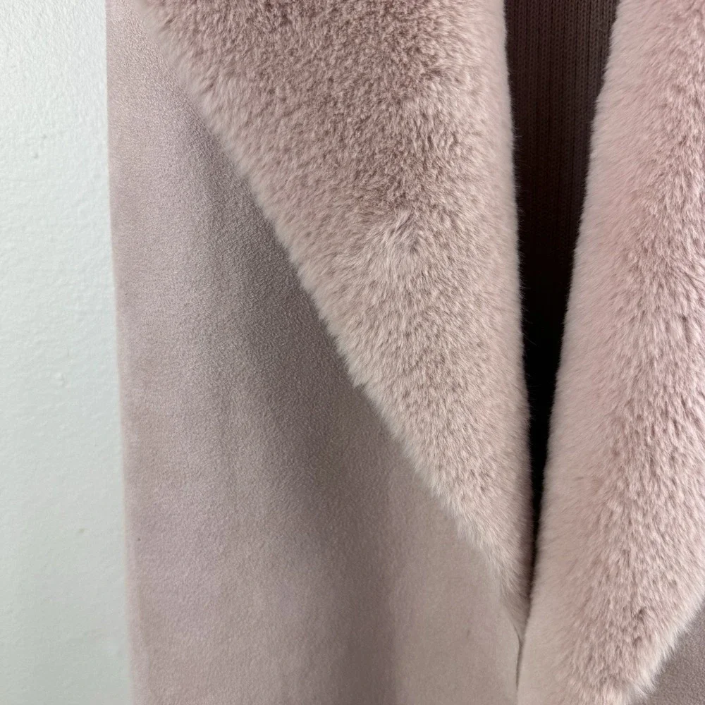 TWELFTH LOVE Womens Faux Fur Suede Vest Duster Cardigan Rose/Pink - L - Picture 4 of 7